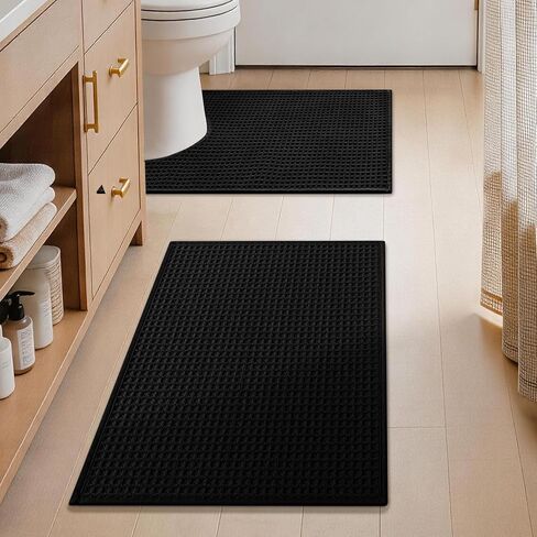 YIHOUSE Waffle Ultra Thin Small Bath Mat, Soft & Absorbent Bathroom Rug, Non-Slip Rubber Backed, Quick Dry Shower Mat, Boho Farmhouse Bathroom Decor, Machine Washable, Khaki, 17 * 24 in Kuwait