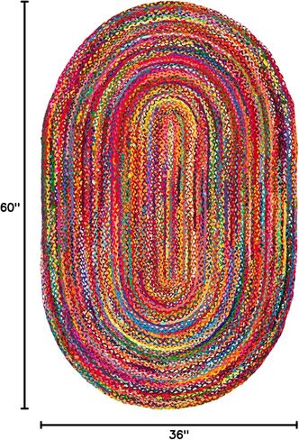 سجادة منطقة المجموعة المضفرة من SAFAVIEH - 3 × 5 بيضاوية، حمراء ومتعددة، قطن منسوج يدويًا، نمط بوهو ذو وجهين، مثالية لغرفة المعيشة وغرفة النوم (BRD210A) in Kuwait