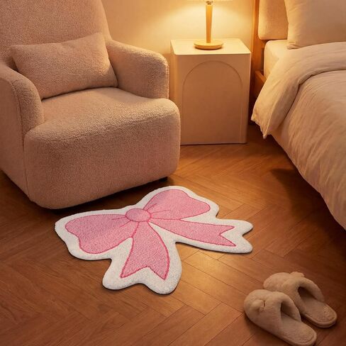 Pink Bow Bathroom Rug Cute Bath Mats Non Slip Preppy Coquette Rug Soft Plush Flocked Bath Mat Girly Bathroom Decor for Dorm Home Bedroom Gifts(Pink,Beige,21" X 28",Bow) in Saudi Arabia