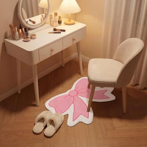 Pink Bow Bathroom Rug Cute Bath Mats Non Slip Preppy Coquette Rug Soft Plush Flocked Bath Mat Girly Bathroom Decor for Dorm Home Bedroom Gifts(Pink,Beige,21" X 28",Bow) in Saudi Arabia