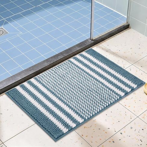 BSICPRO Bathroom Rugs, 24x16 Inch Extra Soft Absorbent Shaggy Chenille Bath Rugs, Non Slip Backing Quick Dry Machine Washable Modern Bath Mat for Bathroom Floor, Home Decor Accessories,Denim Blue in Saudi Arabia