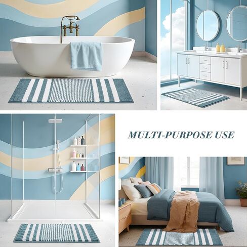 BSICPRO Bathroom Rugs, 24x16 Inch Extra Soft Absorbent Shaggy Chenille Bath Rugs, Non Slip Backing Quick Dry Machine Washable Modern Bath Mat for Bathroom Floor, Home Decor Accessories,Denim Blue in Saudi Arabia