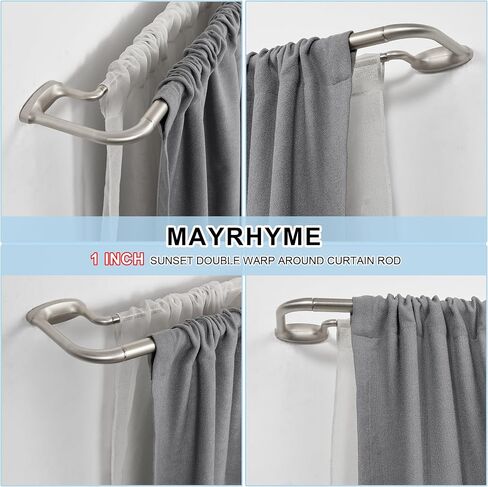 Double Curtain Rods, Wrap Around Curtain Rod for Windows, Internal Splicing 1'' Front and 5/8'' Back Adjustable Curtain Rod with Aluminum Finials and Brackets (Brushed Nickel, 28-56") in Saudi Arabia