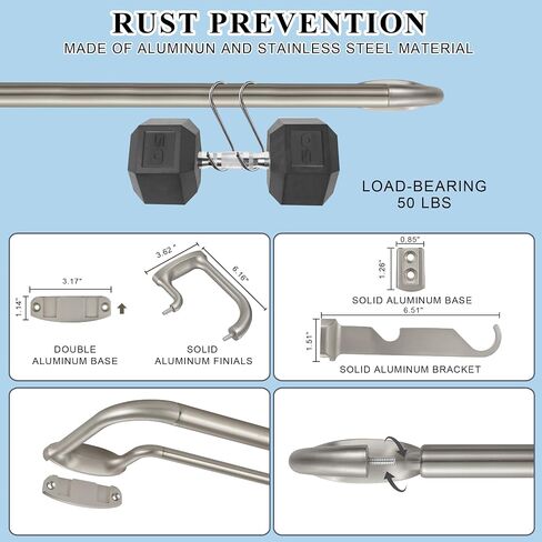 Double Curtain Rods, Wrap Around Curtain Rod for Windows, Internal Splicing 1'' Front and 5/8'' Back Adjustable Curtain Rod with Aluminum Finials and Brackets (Brushed Nickel, 28-56") in Saudi Arabia