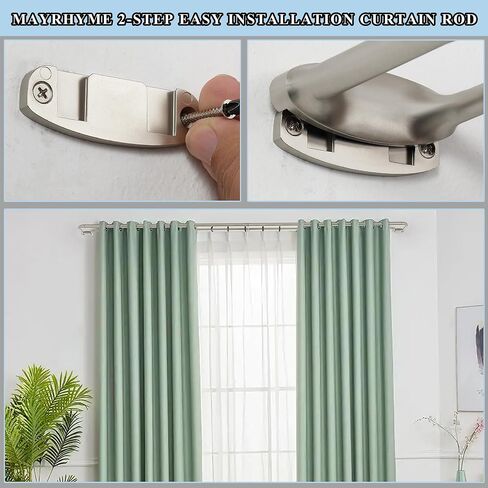 Double Curtain Rods, Wrap Around Curtain Rod for Windows, Internal Splicing 1'' Front and 5/8'' Back Adjustable Curtain Rod with Aluminum Finials and Brackets (Brushed Nickel, 28-56") in Saudi Arabia