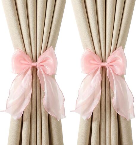 Thinp 2 قطعة القوس الستار Tiebacks، الفرنسية Bowknot الستار Holdbacks حريري الستائر حزام الدانتيل الشريط للمنزل غرفة نوم مكتب غرف الطعام الستائر الزخرفية (الوردي) in Kuwait