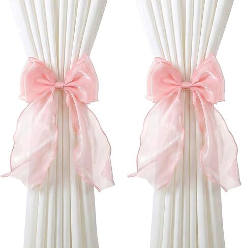 Thinp 2 قطعة القوس الستار Tiebacks، الفرنسية Bowknot الستار Holdbacks حريري الستائر حزام الدانتيل الشريط للمنزل غرفة نوم مكتب غرف الطعام الستائر الزخرفية (الوردي) in Kuwait