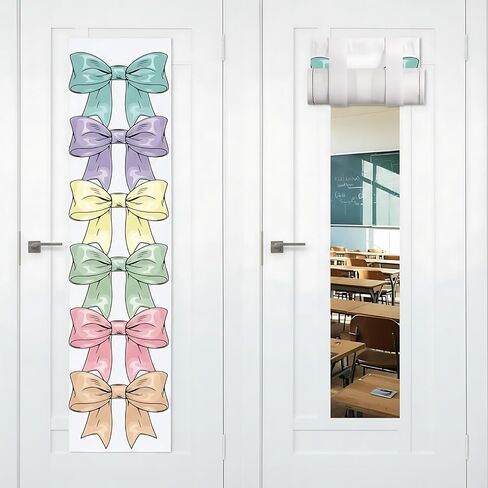 Hahafelt 2 Pcs Bow Classroom Door Window Cover Classroom Door Curtains Blackout Curtains 8 x 43 Inch Thick Polyester Light Blocking Window Covers for, Office, Porch, Room Cover Shade(Macaron) in Kuwait