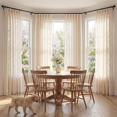 jinchan Evelyn Embroidered Linen Curtains Ivory Farmhouse Floral Window Drapes for Living Room Bedroom Cottagecore Semi Sheer Curtains 84 Inches Long Rod Pocket Back Tab 2 Panels in Kuwait