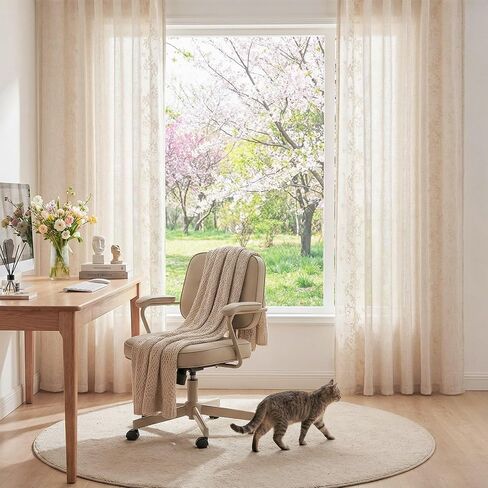 jinchan Evelyn Embroidered Linen Curtains Ivory Farmhouse Floral Window Drapes for Living Room Bedroom Cottagecore Semi Sheer Curtains 84 Inches Long Rod Pocket Back Tab 2 Panels in Kuwait