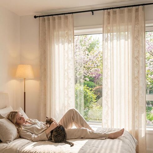 jinchan Evelyn Embroidered Linen Curtains Ivory Farmhouse Floral Window Drapes for Living Room Bedroom Cottagecore Semi Sheer Curtains 84 Inches Long Rod Pocket Back Tab 2 Panels in Kuwait