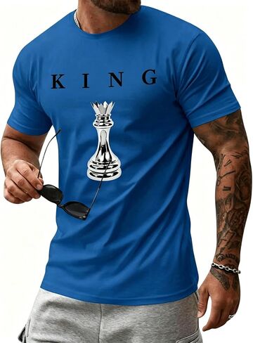 Mens Graphic Tee Short Sleeve Chess King Shirt Summer Casual Streetwear Urban Letter T-Shirt in Saudi Arabia