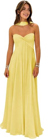 Yellow Strapless A-Line Prom Dresses with Scarf Long Ruched Chiffon Formal Bridesmaid Dress for Women Size 2 in Kuwait