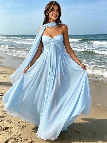 Yellow Strapless A-Line Prom Dresses with Scarf Long Ruched Chiffon Formal Bridesmaid Dress for Women Size 2 in Kuwait