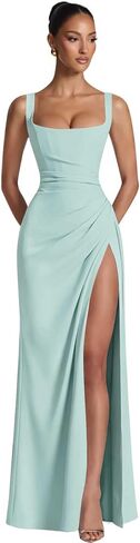 Satin Bridesmaid Dresses for Women 2026 Spaghetti Straps Mermaid Long Formal Evening Dress with Slit in Saudi Arabia