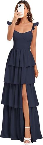 Tiered Ruffles Bridesmaid Dresses 2026 for Women Chiffon Formal Evening Dresses with Slit GR011 in Saudi Arabia