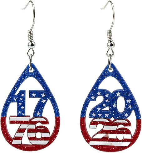 1776 2026 USA 250th Independence Day Earrings Patriotic American Flag Acrylic Teardrop Dangle Earrings for Women 4th of July Jewelry Gifts in Saudi Arabia
