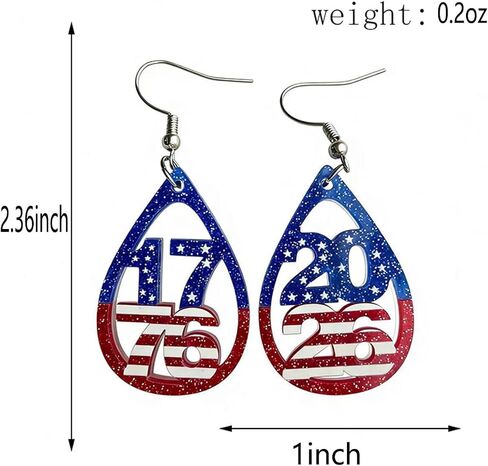 1776 2026 USA 250th Independence Day Earrings Patriotic American Flag Acrylic Teardrop Dangle Earrings for Women 4th of July Jewelry Gifts in Saudi Arabia