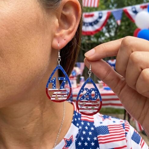 1776 2026 USA 250th Independence Day Earrings Patriotic American Flag Acrylic Teardrop Dangle Earrings for Women 4th of July Jewelry Gifts in Saudi Arabia