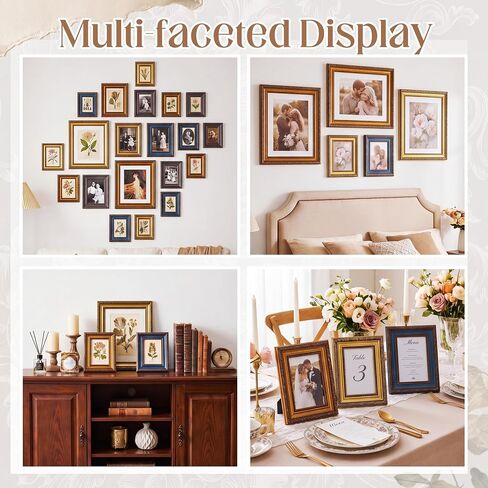 Kathfly 20 Pack Vintage Picture Frames for Wall or Tabletop Display Ornate Vintage Picture Frame 8x10 5x7 4x6 3.5x5 French Country Photo Frame for Gallery Farmhouse Bedroom Living Room Decor(Retro) in Kuwait