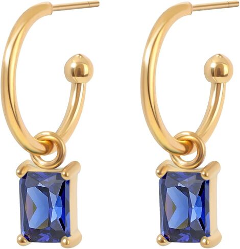 4 * 6mm Birthstone Dangle Earrings/ 7 * 9mm Birthstone Leverback Earrings 18K Gold Plated Emerald-cut Jewelry Birthday Gift for Her in Saudi Arabia