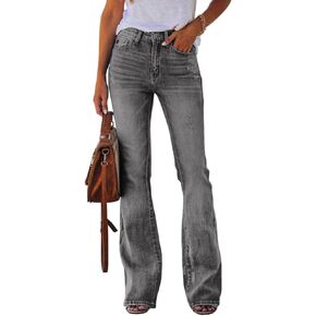 Koinshha Womens High Waisted Jeans Flare Stretch Boyfriend Casual Bootcut Denim Pants Size 12 A Grey in Saudi Arabia