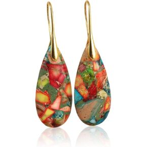 GAUEIOUR 2PCS Natural Stone Earrings,Indian Gangle Stone Fishhook Dangle Drop Statement Earrings Set for Women,Boho Waterdrop Pendant Ear Decoration Jewelry for Ladies in Saudi Arabia