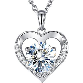 EleShow Moissanite Necklace for Women, 1-3 Carat, Sterling Silver Heart Necklace Engraved with 'I LOVE YOU', Birthday Anniversary Mothers Day Jewelry Gifts for Her Wife Mom in Saudi Arabia
