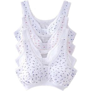 4 Pack Women's Pure Cotton Floral Bras, Cotton Soft Cup Bra Wire-Free with Seamed for Extra Support in Saudi Arabia