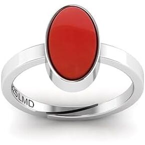 12.25 Carat Antique Certified Natural Red Coral Gemstone Solitaire Statement Silver Adjustable Ring For Women in Saudi Arabia