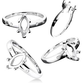 925 Sterling Silver 10x5 mm Ring Blank – Marquise Shape Cabochon Base with Two CZ Side Stones, Rhodium Plated, Heirloom Quality in Saudi Arabia
