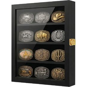 Adjustable Belt Buckle Display Case with Acrylic Door, Wall-Mounted Wooden Shadow Box for Collectibles – Black Picture Frame Style Holder for Western Belt Buckles in Kuwait