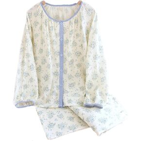 Women’s Pajama Set Cotton Gauze 2 Piece Muslin Lounge Set Button Down Top Pants Cute Sleepwear in Saudi Arabia