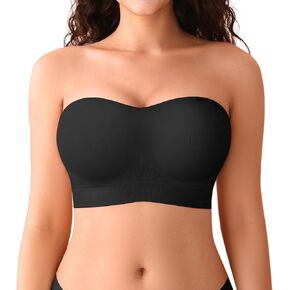 DEANGELMON Strapless Bras for Women Wireless Push Up Padded Bralette Seamless Non-Slip Tube Top Bandeau Bra with Removable Clear Straps,Black-L in Saudi Arabia