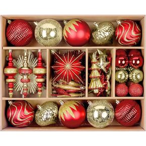 SHareconn 80pcs Christmas Balls Ornaments Set, Contemporary Light Luxury Gift Set, Shatterproof Plastic Decor for Xmas Tree Holiday Wedding Party Decorations with Hanging Strings, Red and Gold in Saudi Arabia