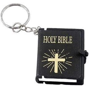 Miniature Holy Bible Keychain - Black Zinc Alloy Scripture Pendant with Cross Charm, Compact Christian Jewelry for Men and Women (Key Ring and Bag Accessory) in Saudi Arabia
