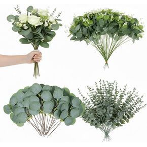 SHENLIU 180 Pcs 3 Kinds Mixed Eucalyptus Leaves Stems Bulk, DIY Green Faux Eucalyptus Stems Bundle Fake Leaves Greenery for Wedding Vase Bouquet Floral Arrangement in Saudi Arabia