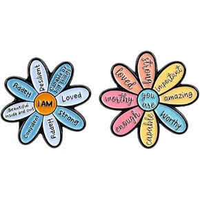 2PCS Inspirational Flower Enamel Pins Set，Motivational Lapel Pins for Women Men, Cute Backpack Pins with Uplifting Words, Positive Brooch for Hat Jacket Lanyard, Encouragement Gift for Graduation Coworker Friend in Saudi Arabia