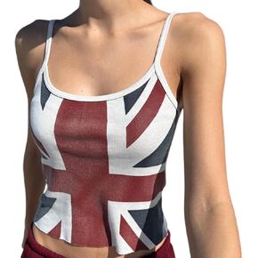 Women's Union Jack Print Camisole Summer Sleeveless Spaghetti Strap Backless Slim Fit Cami Tops 4th of July Tops in Kuwait