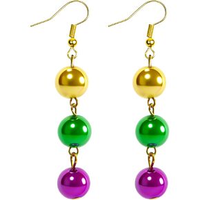 Mardi Gras Beaded Earrings for Women Mardi Gras Beads Dangle Purple Gold Green Beaded Drop Earrings Mask Carnival Costume Jewelry Accessories in Saudi Arabia