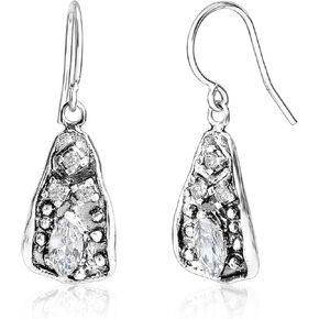 925 Sterling Silver Dangle Earrings for Women - Triangle Shield with Cubic Zirconia Vintage Design - Hypoallergenic, Lead & Nickel Free - Artisan Handcrafted Statement Earrings by Jean Rachel Jewelry in Saudi Arabia