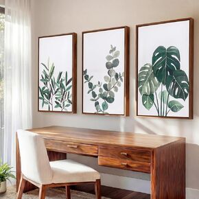 Framed 16x24" Large Botanical Wall Art Set of 3 with 1.38" Deep Floating Frame - Sage Green Plant Wall Decor, Earthy Green Eucalyptus Monstera Olive Leaf Art Prints, Modern Minimalist Nature Watercolor Pictures for Living Room and Bedroom in Saudi Arabia