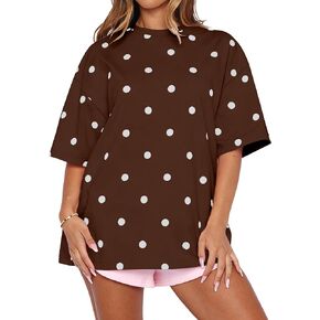 Women Oversized Polka Dot Shirts Short Sleeve Crewneck Polka Dot Top Cute Graphic T Shirts Summer Basic Tee Shirts in Saudi Arabia