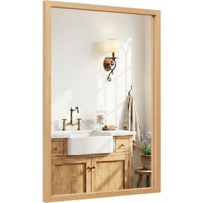 24" x 36" Natural Oak Bathroom Mirror, Moisture-Resistant Rectangular Vanity Mirror with Wood-Textured Frame, Shatterproof Tempered Glass, Japandi & Scandi Home Decor in Saudi Arabia