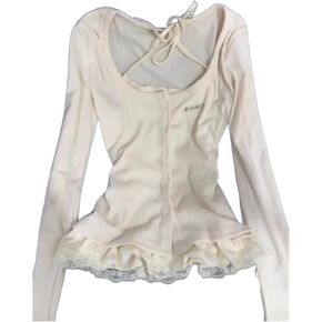 Fake 2 Piece Halter Lace Top Women Vintage Grunge 2000s Mcbling Tshirts 90s Long Sleeve Streetwear Y2k Shirts in Saudi Arabia
