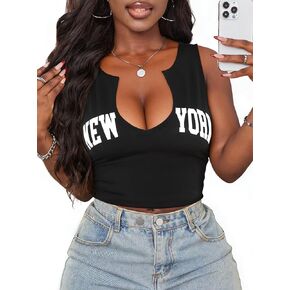 LovelyWholesale Womens Graphic V Neck Crop Tops Sexy Summer Sleeveless Cropped Tank Tops in Saudi Arabia
