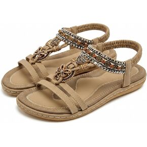 QUCH Women's Summer Flat Sandals Arch Support Boho Beaded Sandals Dressy Beach Vacation Footwear in Saudi Arabia