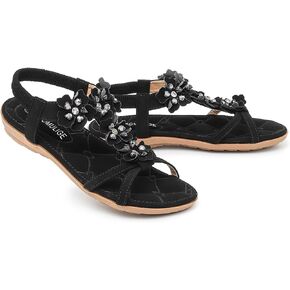 Womens Sandals Flat Dressy Summer Flower Sandals Ankle Strap Bohemian Comfortable Casual Walking Flat Sandals in Saudi Arabia