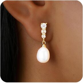 14k Gold Plated Pearl Drop Earrings for Women, Dainty Wedding Jewelry, Elegant Dangles, Prom Bridal Jewelry, Bridesmaid Gift, Minimalist Earrings in Saudi Arabia