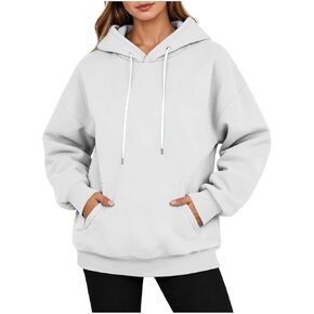 Women's Hoodies Sweatshirts Basic Solid Color Long Sleeve Tops Loose Drawstring Fleece Pullover Shirts with Pocket in Saudi Arabia